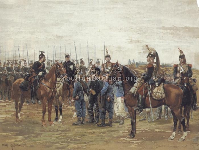 A French Cavalry Officer Guarding Captured Bavarian Soldiers - 爱德华·德太耶